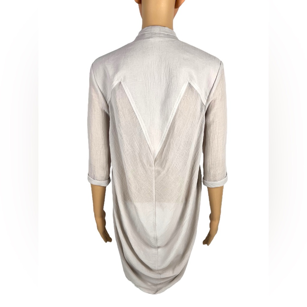 Helmut Lang Womens P Top Cream Tan Panel Blouse 3/4 Cuffed Sleeves Button EUC - Picture 4 of 8